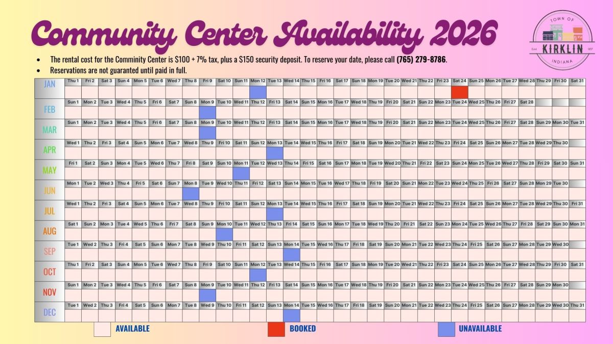 Community Center 2026 Calendar