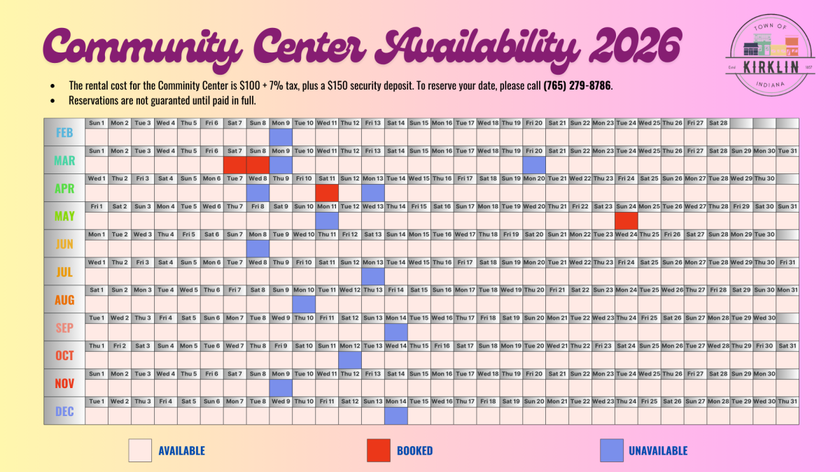 Community Center 2026 Calendar